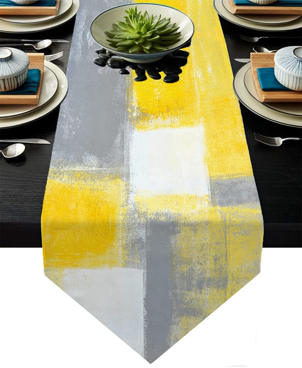 Blue and Grey Table Runner,Abstract Modern Art Burlap Table Runners for Table Dresser Runner Farmhouse Style for Dinner Party Holidays Home Decoration (Blue Grey, 13"X 71")