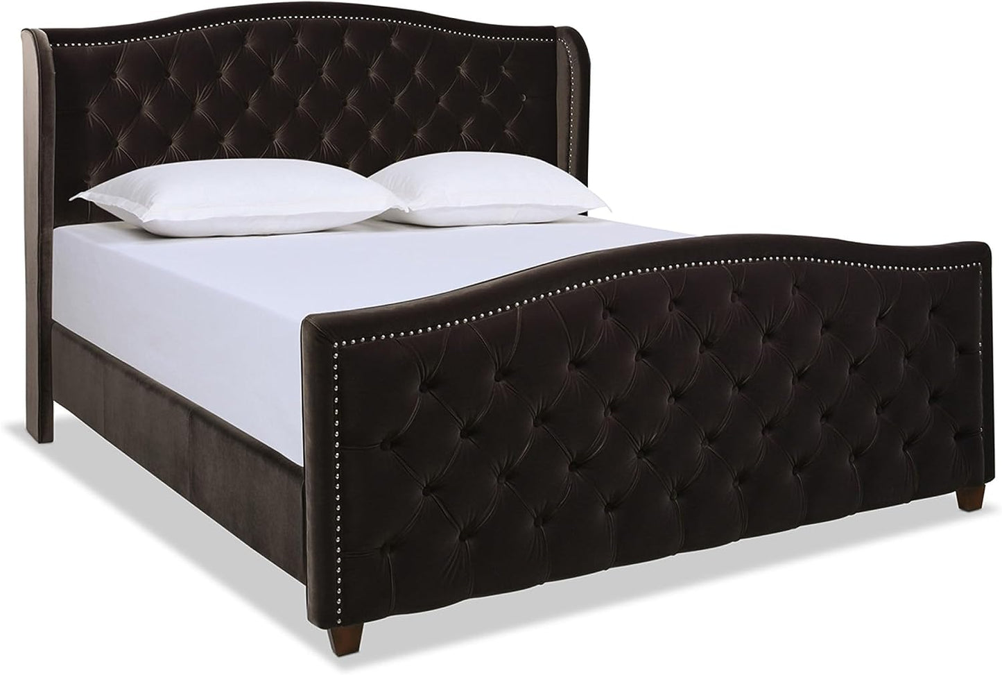 Jennifer Taylor Home Marcella Upholstered Shelter Headboard Bed Set, Queen, Olive Green Performance Velvet