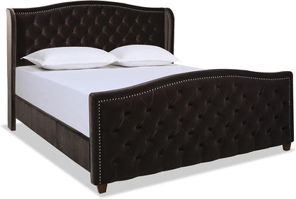 Jennifer Taylor Home Marcella Upholstered Shelter Headboard Bed Set, Queen, Olive Green Performance Velvet