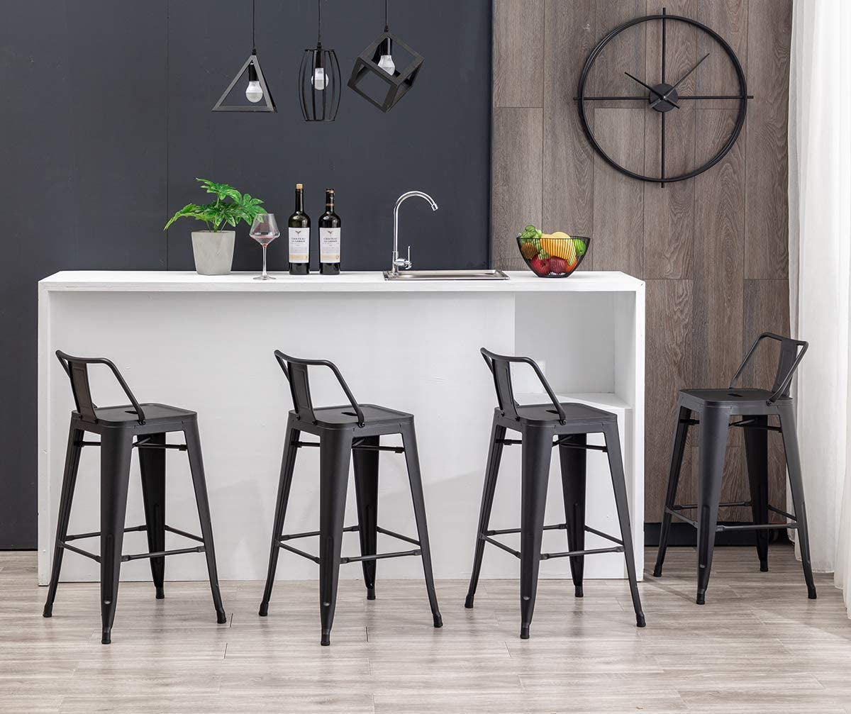 Matte Black Metal Counter Stools Set of 4 - Industrial Style