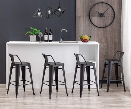 Matte Black Metal Counter Stools Set of 4 - Industrial Style