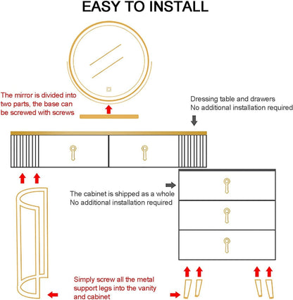 Black Vanity Desk with LED Lighted Mirror & Bedside Table