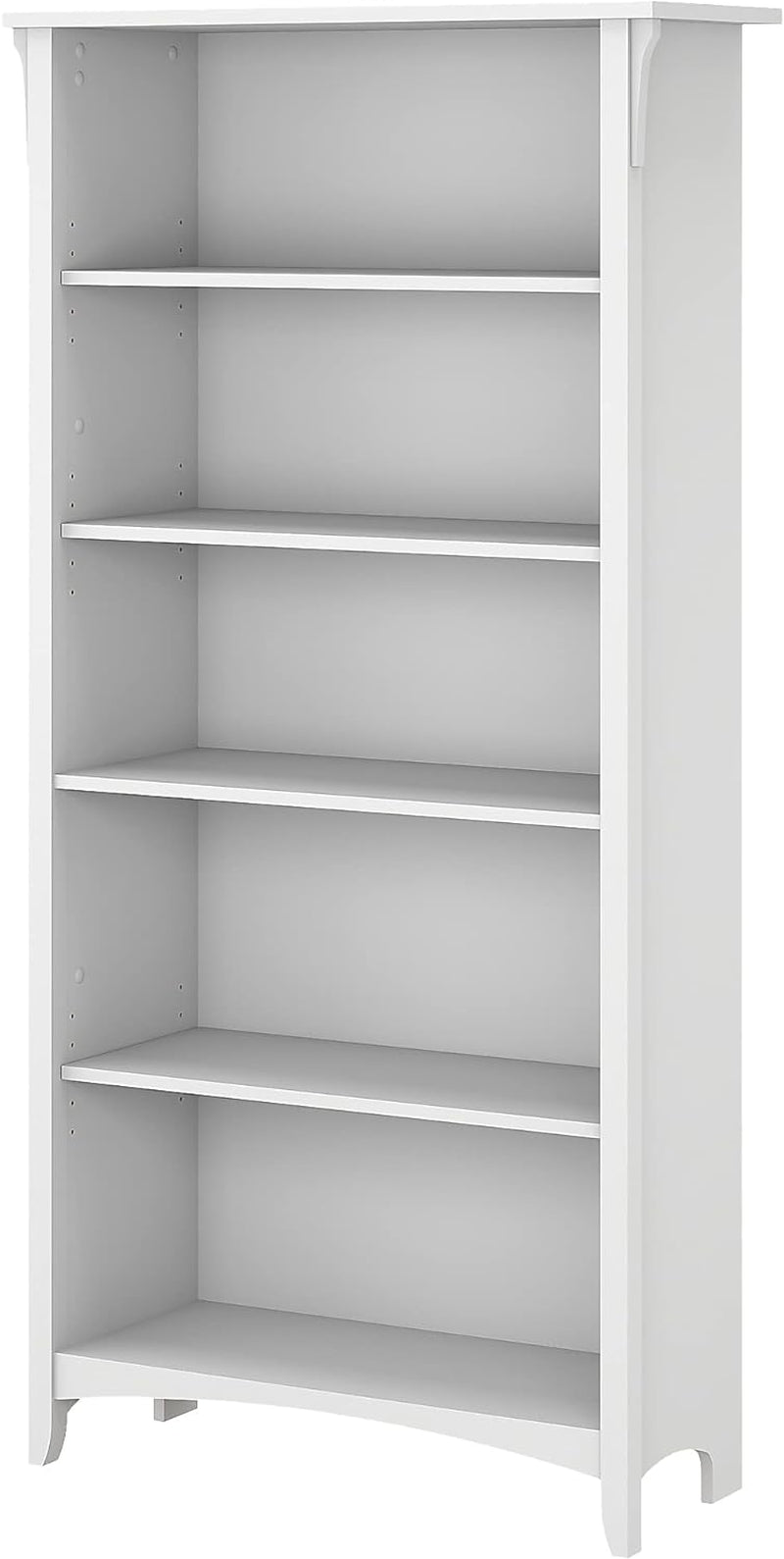 Bush Furniture Salinas 5 Shelf Bookcase in Antique White, Tall Bookshelf, Large Book Shelf for Living Room, Home Office, or Entryway