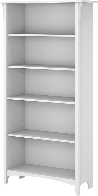 Bush Furniture Salinas 5 Shelf Bookcase in Antique White, Tall Bookshelf, Large Book Shelf for Living Room, Home Office, or Entryway