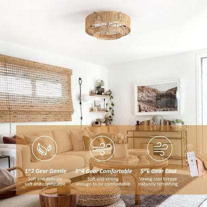 20 Inch Boho Caged Ceiling Fans with Lights Flush Mount, Layered