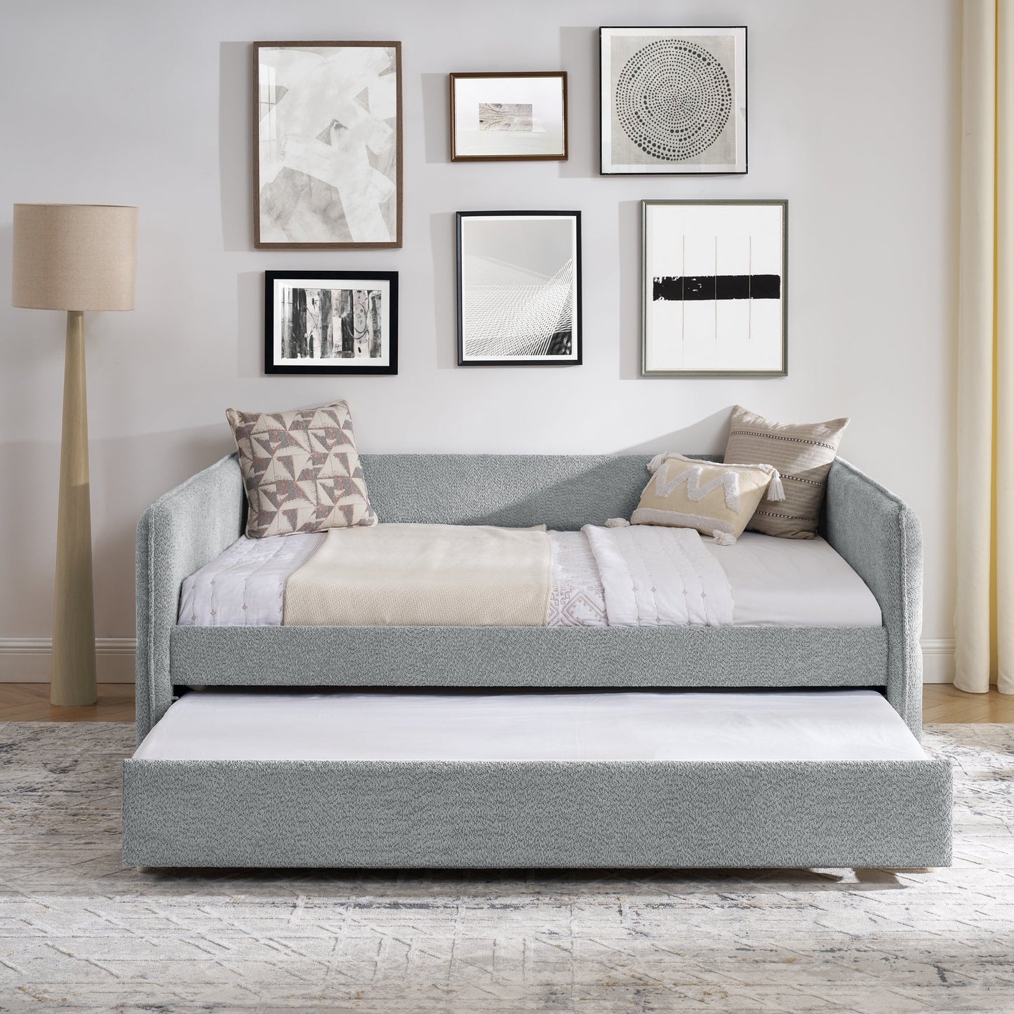 Upholstered Tufted Daybed Sofa Bed with Trundle and Convertible Design
