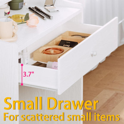 Small Makeup Vanity Desk with Mirror and Lights, Vanity Table Set with