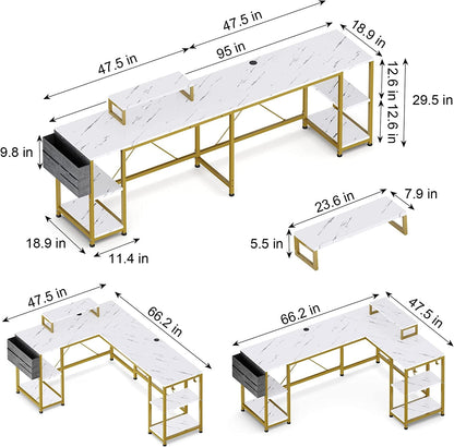 95″ Reversible L-Shaped Desk with Storage and Accessories