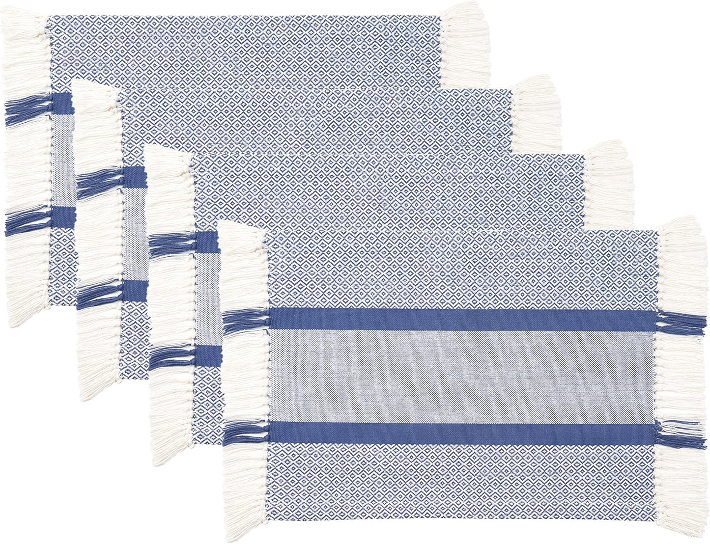 Placemats Set of 4, Woven Cloth Placemat Set, 14X19 In, Gray Boho Place Mats for Kitchen or Dining Table, Washable Cotton Table Mats