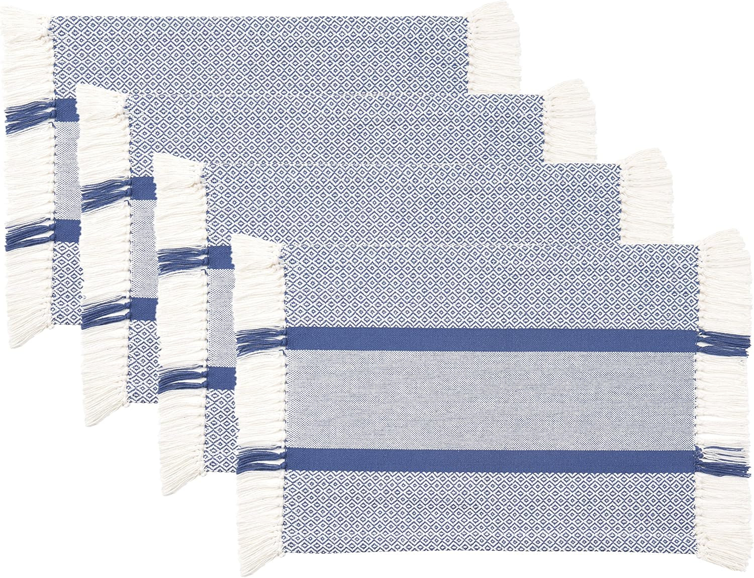 Placemats Set of 4, Woven Cloth Placemat Set, 14X19 In, Gray Boho Place Mats for Kitchen or Dining Table, Washable Cotton Table Mats