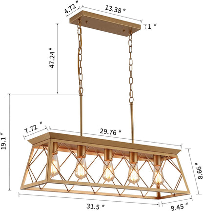 Modern Farmhouse Chandelier Light Fixtures,5-Lights Gold Linear