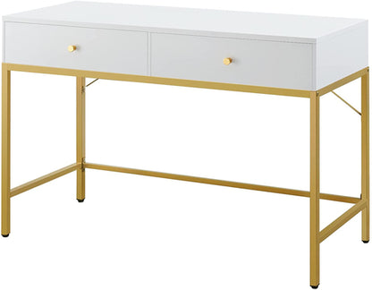 Vanity Desk with Drawers - White and Gold