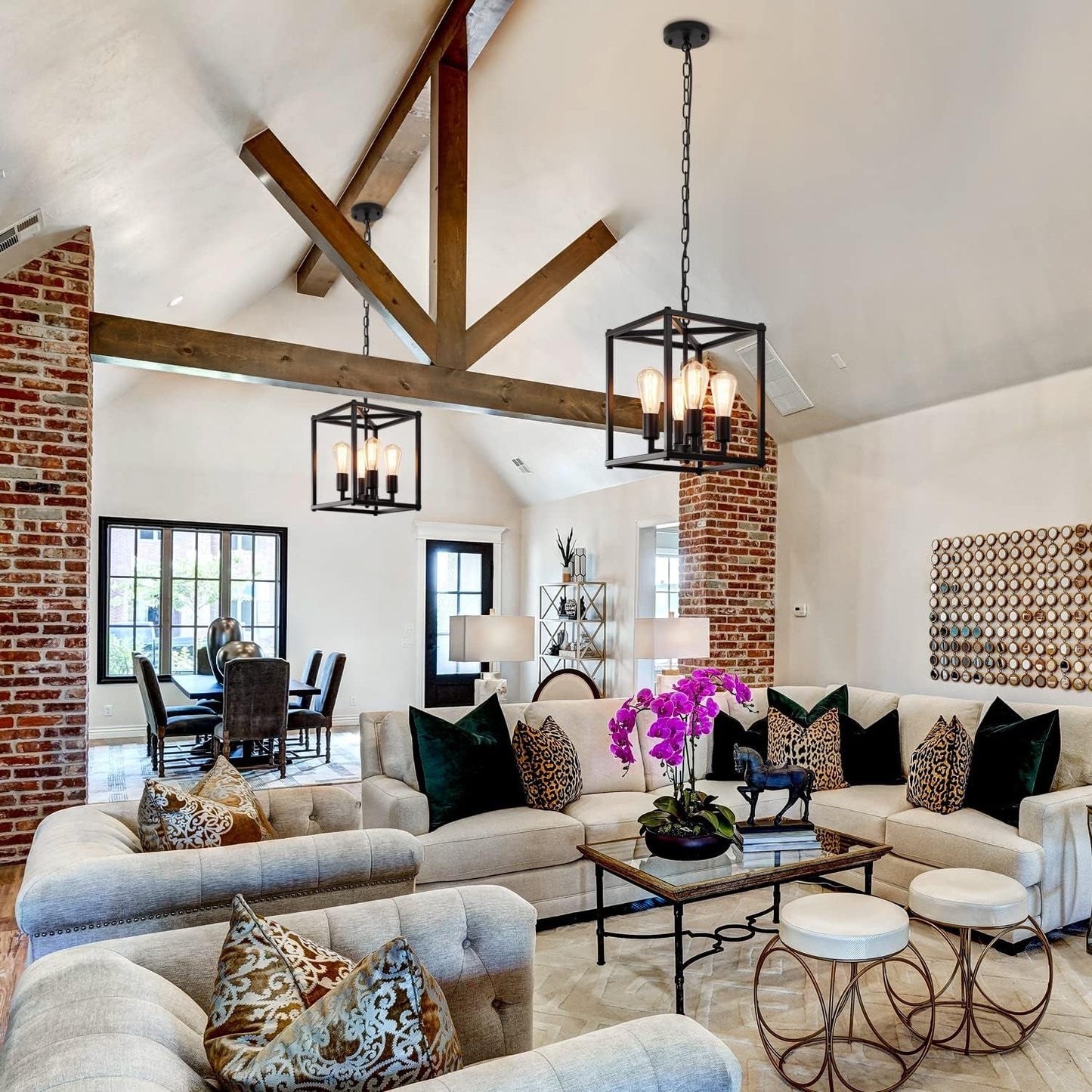 Black Chandelier Dining Room Light Fixtures over Table, 4-Light