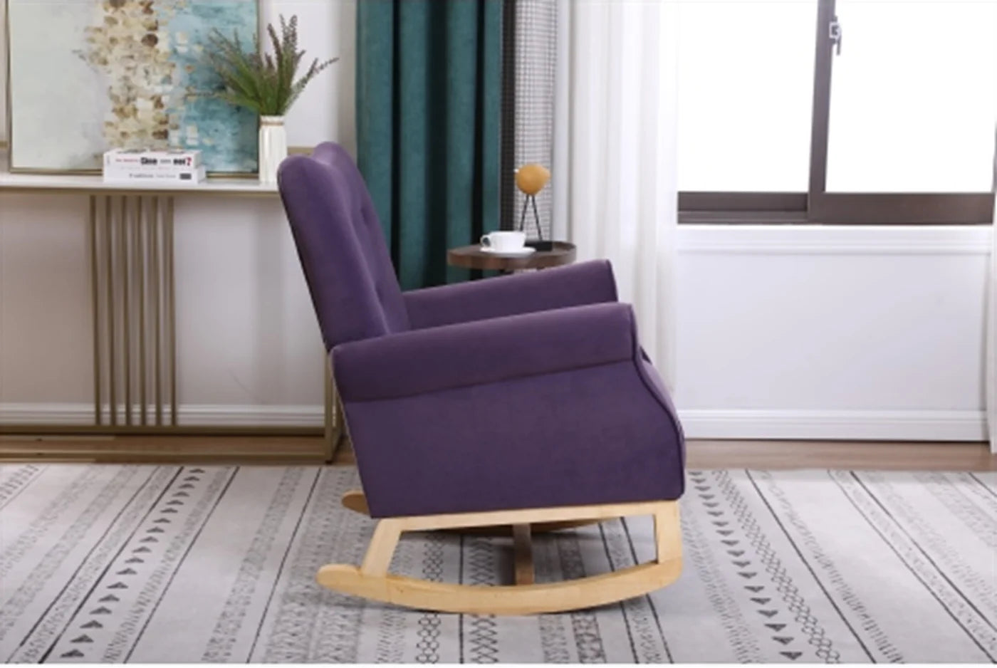 Living Room Rocking Chair, Modern Velvet Upholstered Accent Rocker Chair with Padded Seat and Wood Legs, High Back Glider Rocking Arm Chair for Nursery Baby Room Bedroom Playroom, Lavender Purple