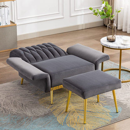 Velvet Accent Chair with Ottoman Upholstered Lounge Chair Plush Seating for Home