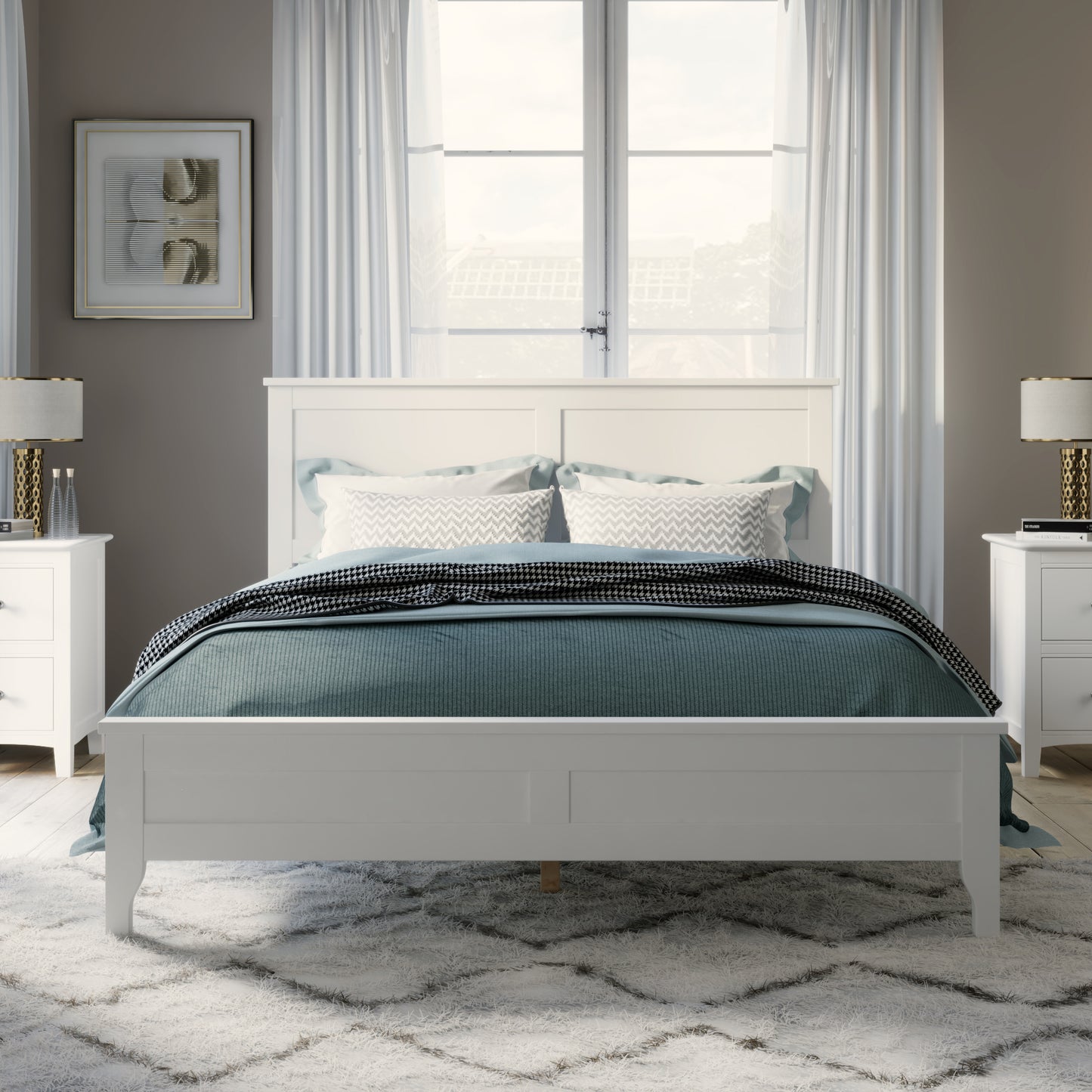 Modern White Solid Wood Queen Platform Bed (old sku:WF315101AAK)