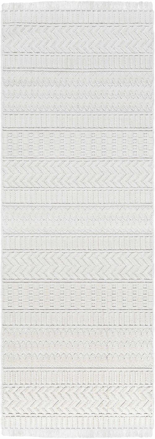 Cira Ivory Textured Area Rug with Fringes