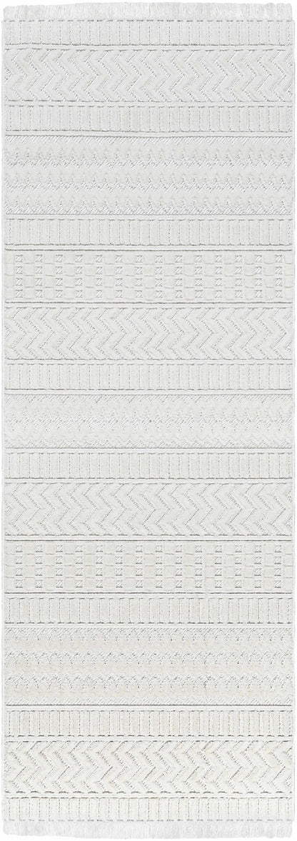 Cira Ivory Textured Area Rug with Fringes