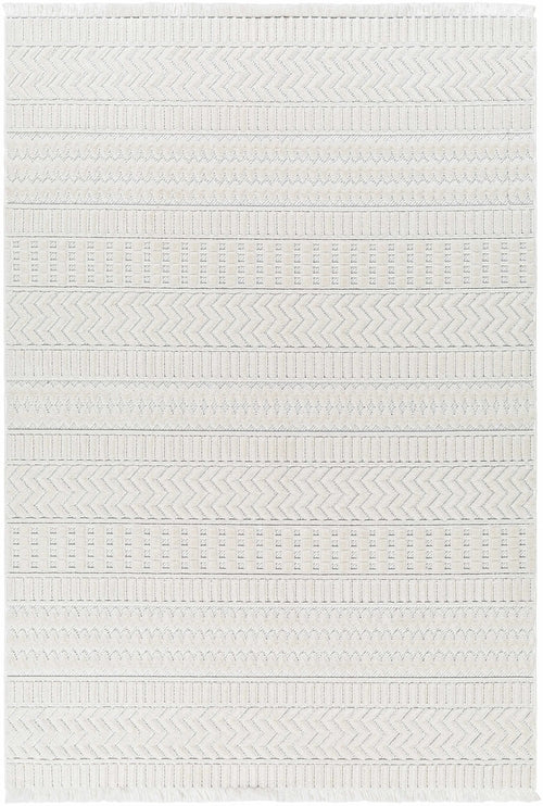 Cira Ivory Textured Area Rug with Fringes