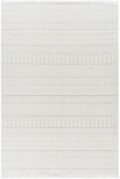 Cira Ivory Textured Area Rug with Fringes
