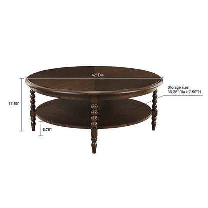 Round Coffee Table with Shelf, Brown*