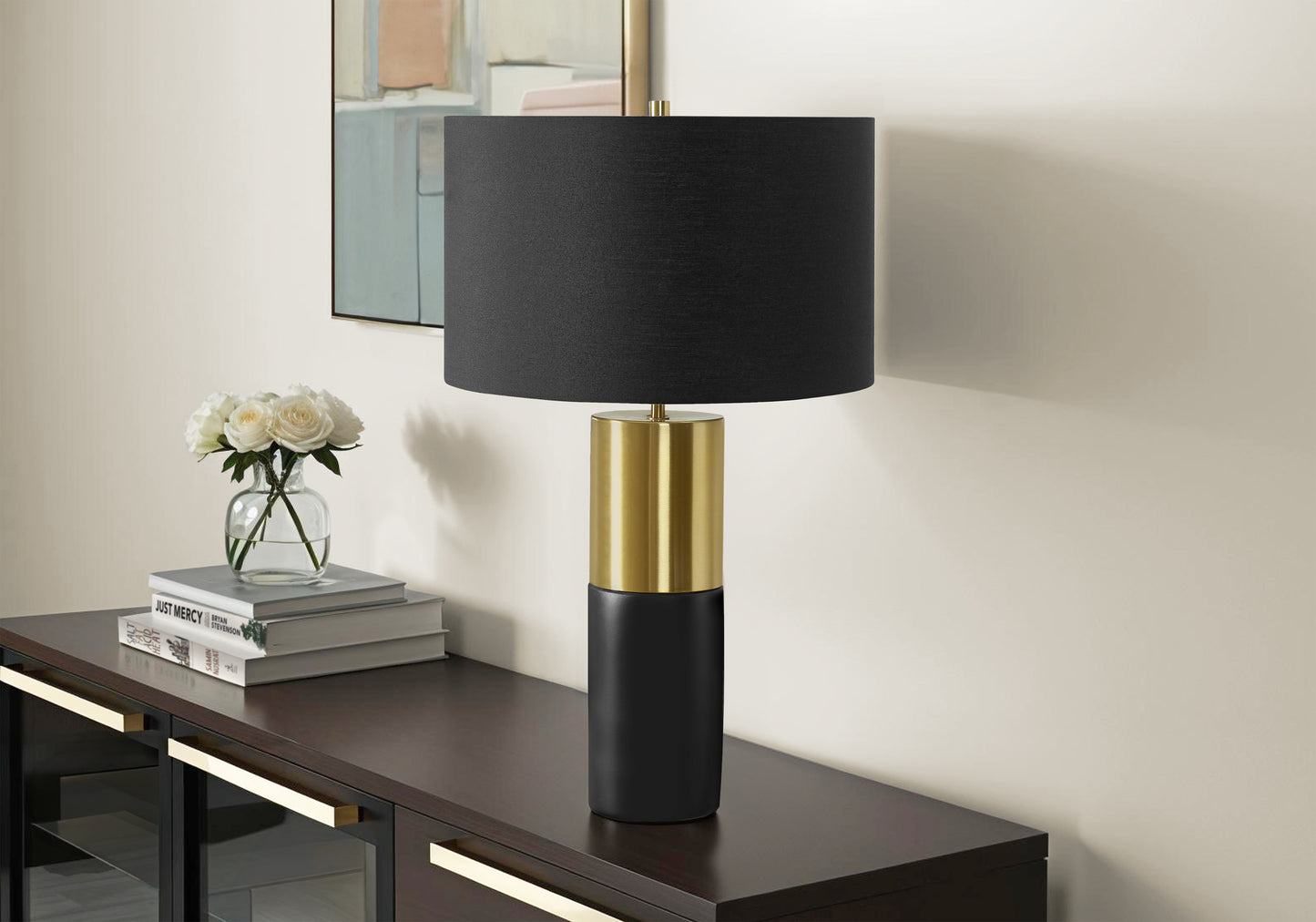 Lighting, 25'h, Table Lamp, Black Concrete, Black Shade, Contemporary
