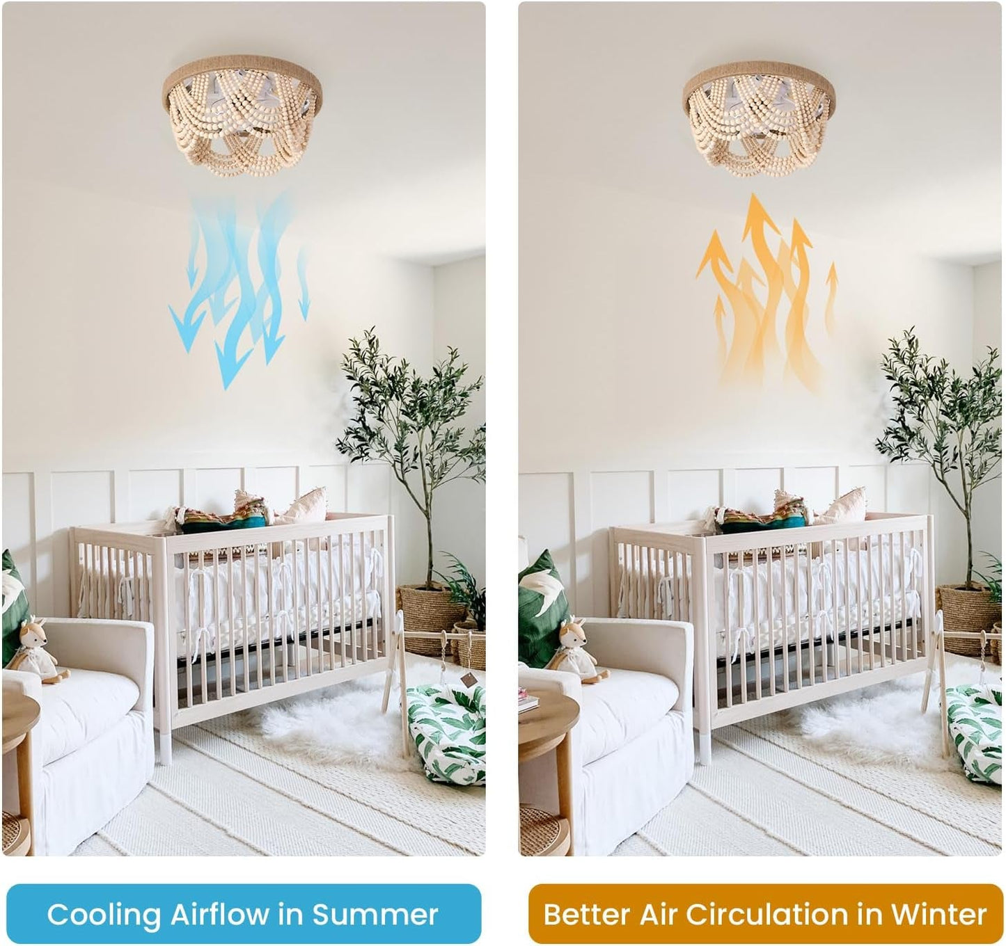 20" Boho Ceiling Fan with Light, Coastal Fandelier Ceiling Fans with