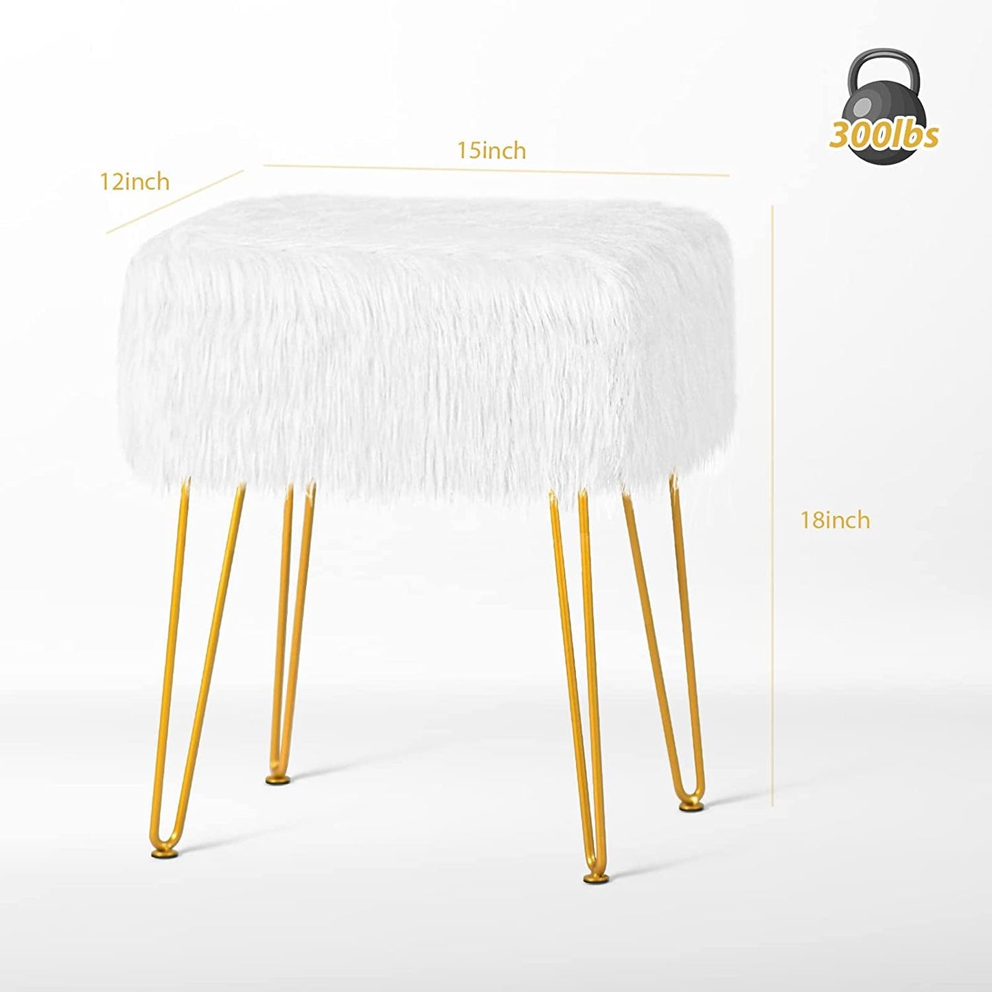 Fuzzy White Ottoman with Gold Legs
