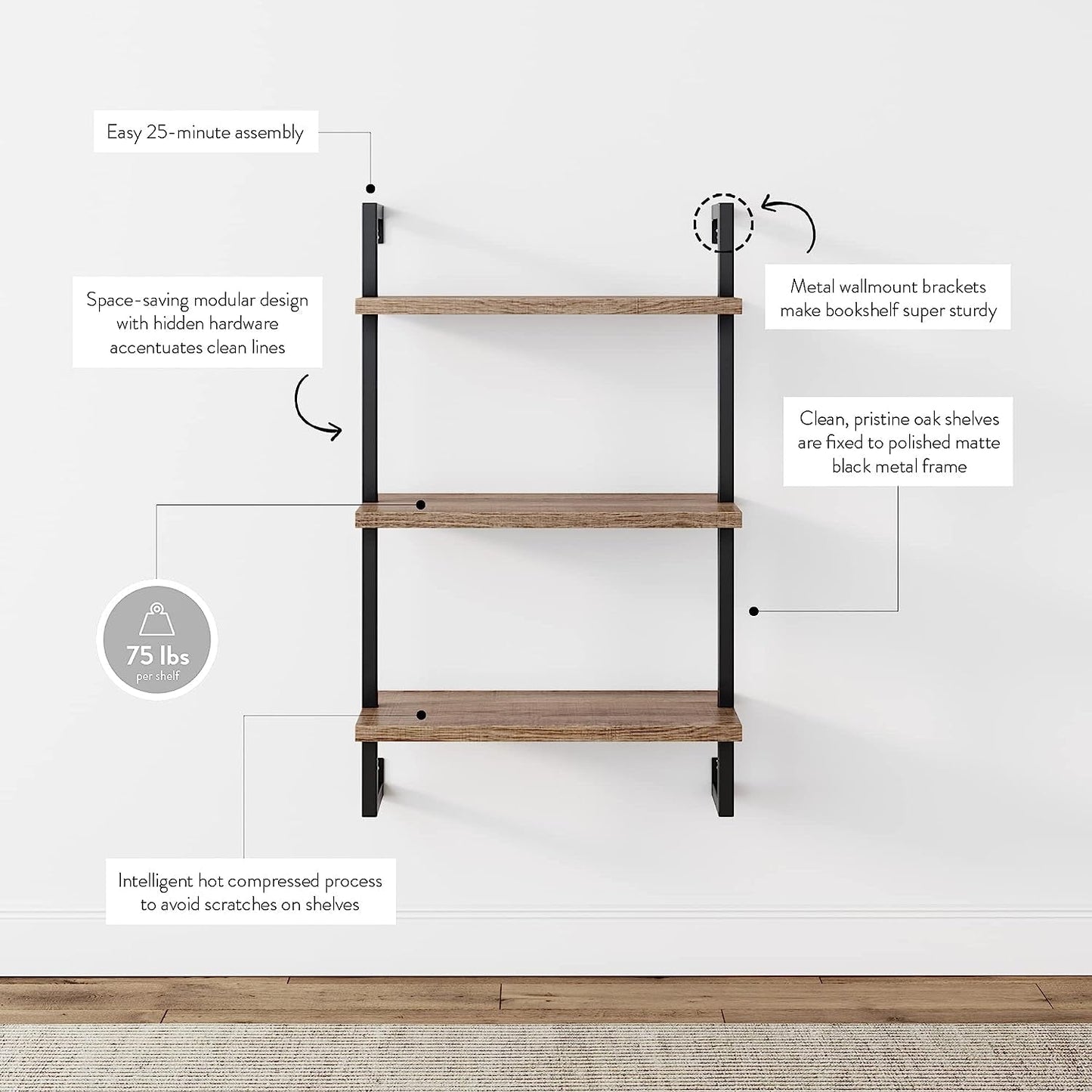Rustic Wall-Mounted Bookcase with Industrial Frame