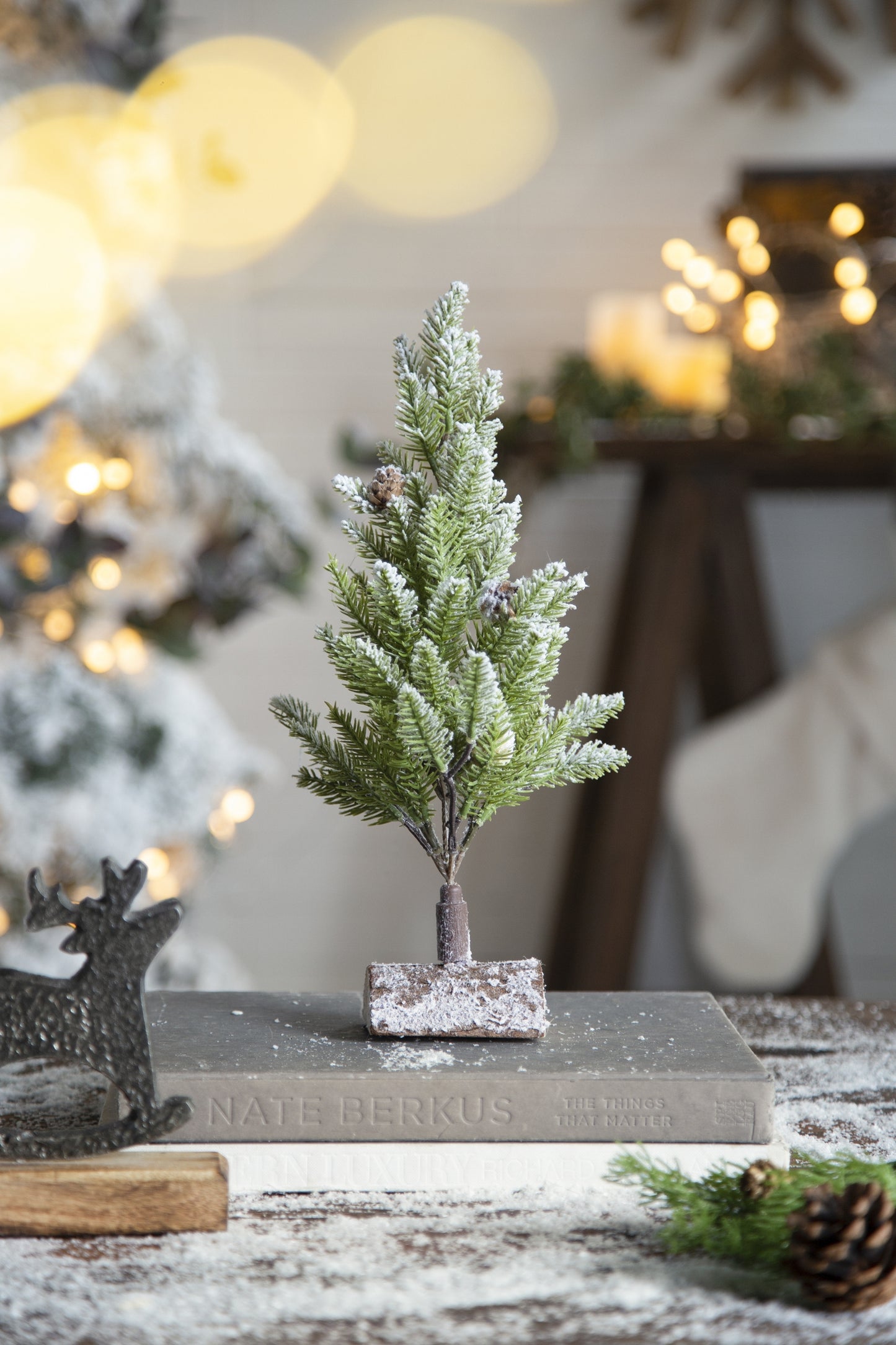 Set of 2, 13.5' christmas PVC Tree On Wood Base With Snow