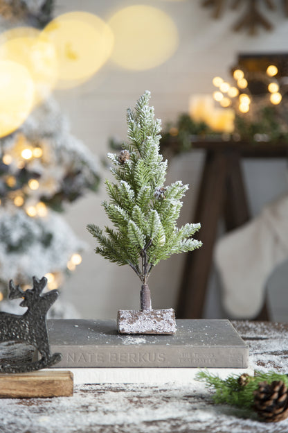 Set of 2, 13.5' christmas PVC Tree On Wood Base With Snow