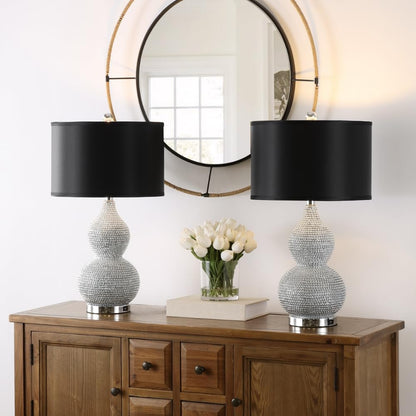 SAFAVIEH Lighting Collection Nicole Modern Silver Bead Base/ Black Shade 25-Inch Bedroom Living Room Home Office Desk Nightstand Table Lamp Set of 2 (LED Bulbs Included)