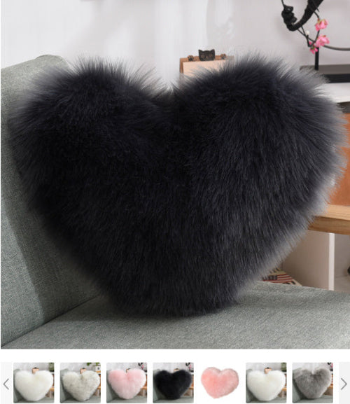 Throw Pillows Heart Shape Plush Shaggy Decorative Pillow