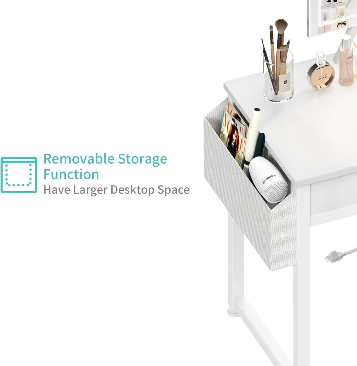 Small Makeup Vanity Desk with Fabric Drawers, 32 Inch White Vanity