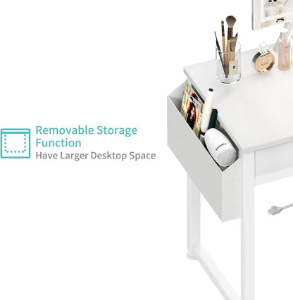 Small Makeup Vanity Desk with Fabric Drawers, 32 Inch White Vanity