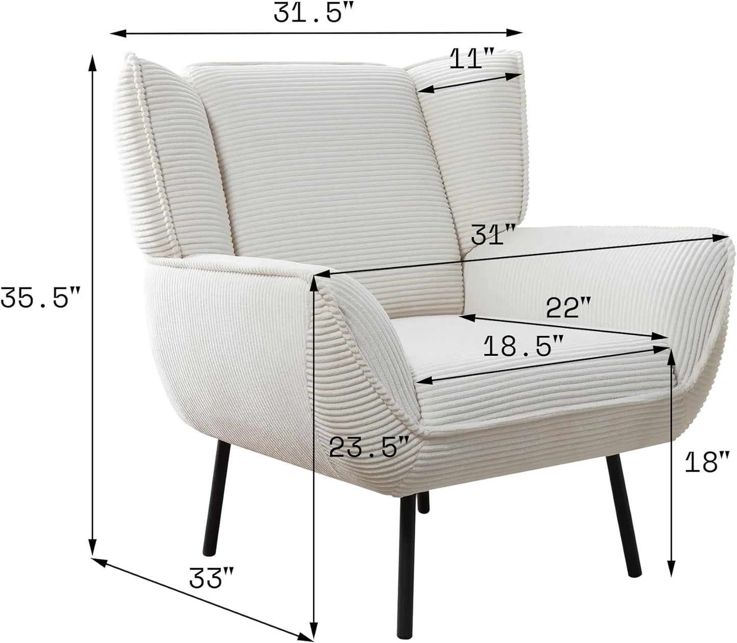 Chair Set- Upholstered Living Room Chair with High Wingback, White Corduroy Chair Set of 3