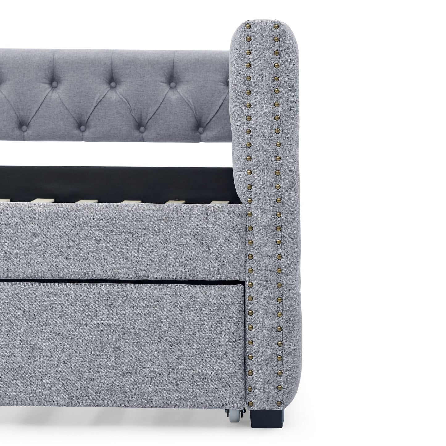 Upholstered Tufted Daybed Sofa Bed with Trundle and Convertible Design