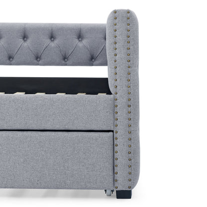 Upholstered Tufted Daybed Sofa Bed with Trundle and Convertible Design