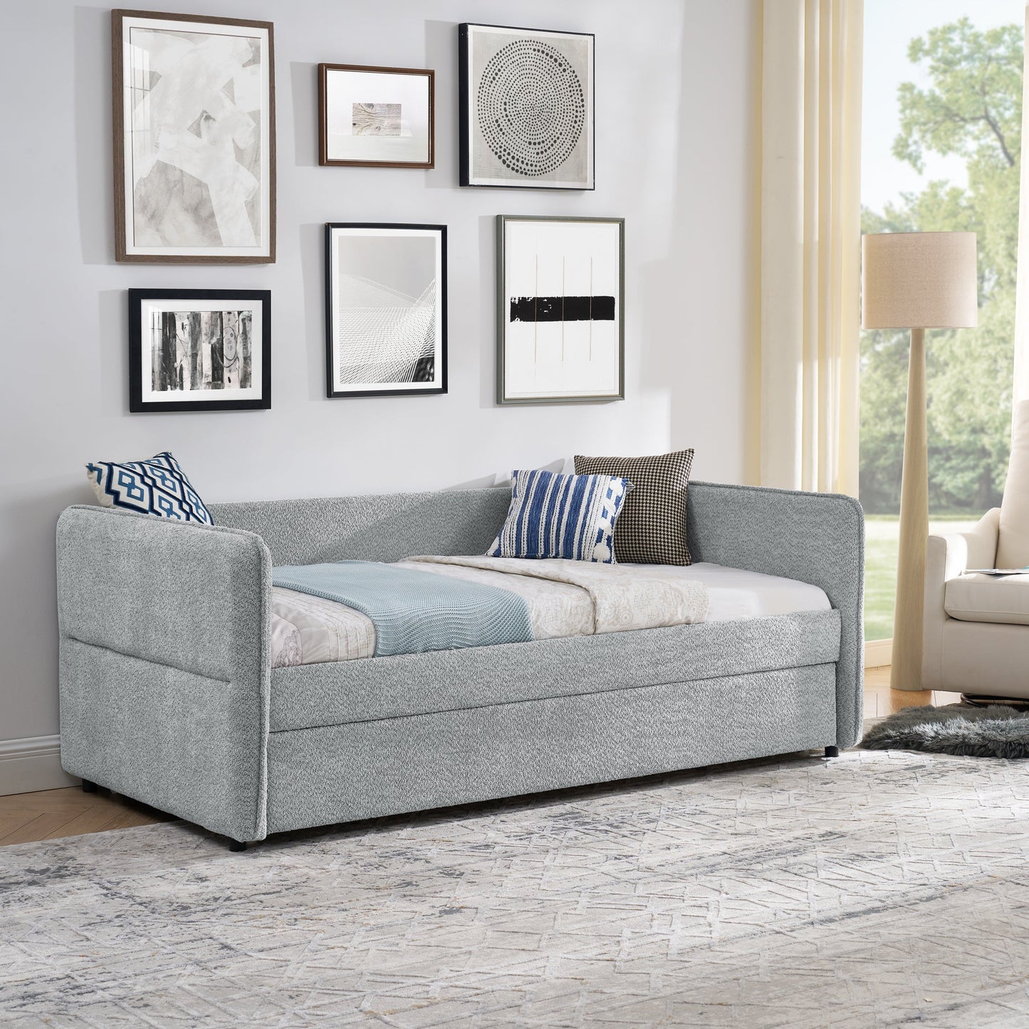 Upholstered Tufted Daybed Sofa Bed with Trundle and Convertible Design