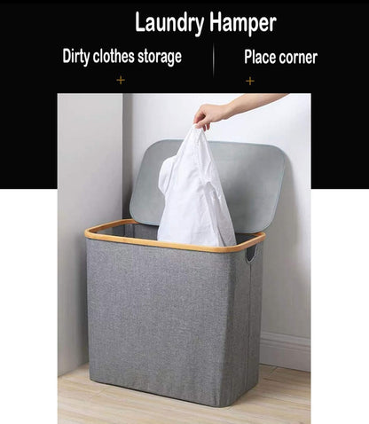HYNAWIN 90L Laundry Hamper with Lid Large Bamboo Laundry Basket Dirty Clothes Collapsible Laundry Hamper for Bedroom, Laundry Room, Closet, Bathroom, College Dorm