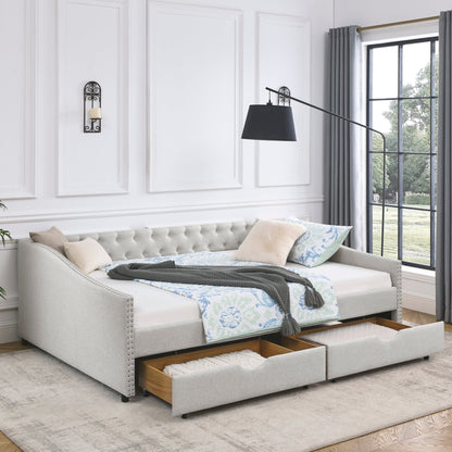 Upholstered Tufted Daybed Sofa Bed with Trundle and Convertible Design