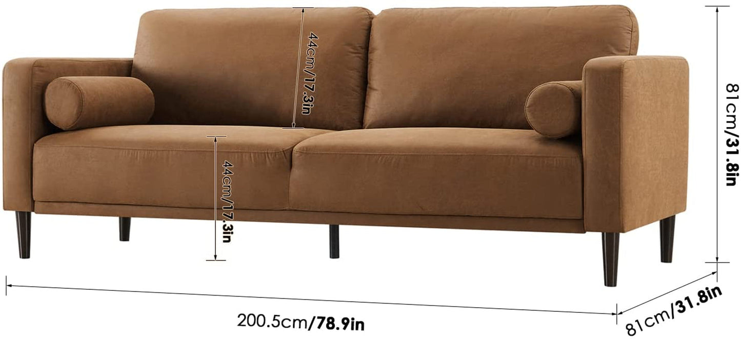Mid-Century Faux Leather Sofa Couch (Brown)