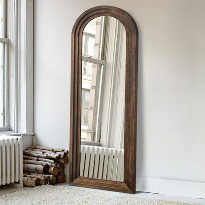 KIAYACI Arched Floor Mirror Wood Frame Wall Mounted Mirror Distressed Style Wide Frame Dressing Make up Mirror for Bathroom/Bedroom/Living Room/Dining Room/Entry/Farmhouse (Light Gray, 64" X 21")…