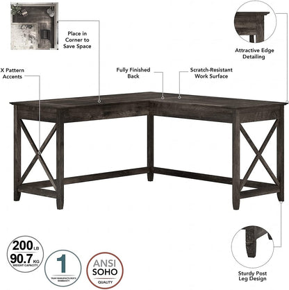 Key West L-Shaped Desk with Mobile File Cabinet for Home Office Workspace