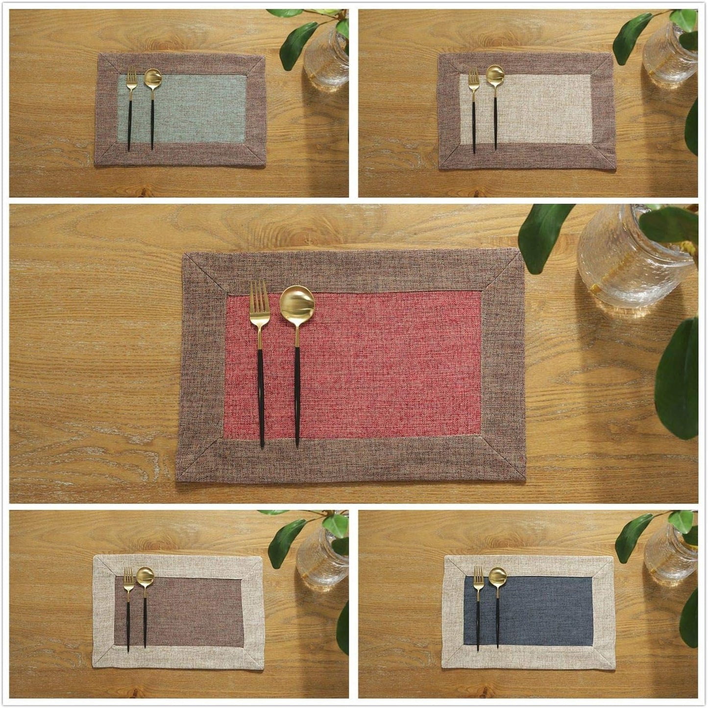 Placemats Green Cotton Linen Dining Kitchen Table Mats Set of 4 Non Slip Washable Soft Premium Coffee Mats Rectangular 11.8X17.7 Inch for Home Party Wedding Decorations Everyday Use
