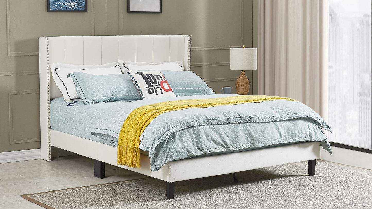Queen Bed Frame/Velvet Upholstered Bed Frame with Vertical Channel
