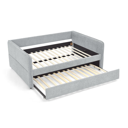 Upholstered Tufted Daybed Sofa Bed with Trundle and Convertible Design