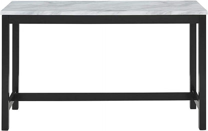 Blue Velvet Bar Table with 3 Stools, Faux Marble