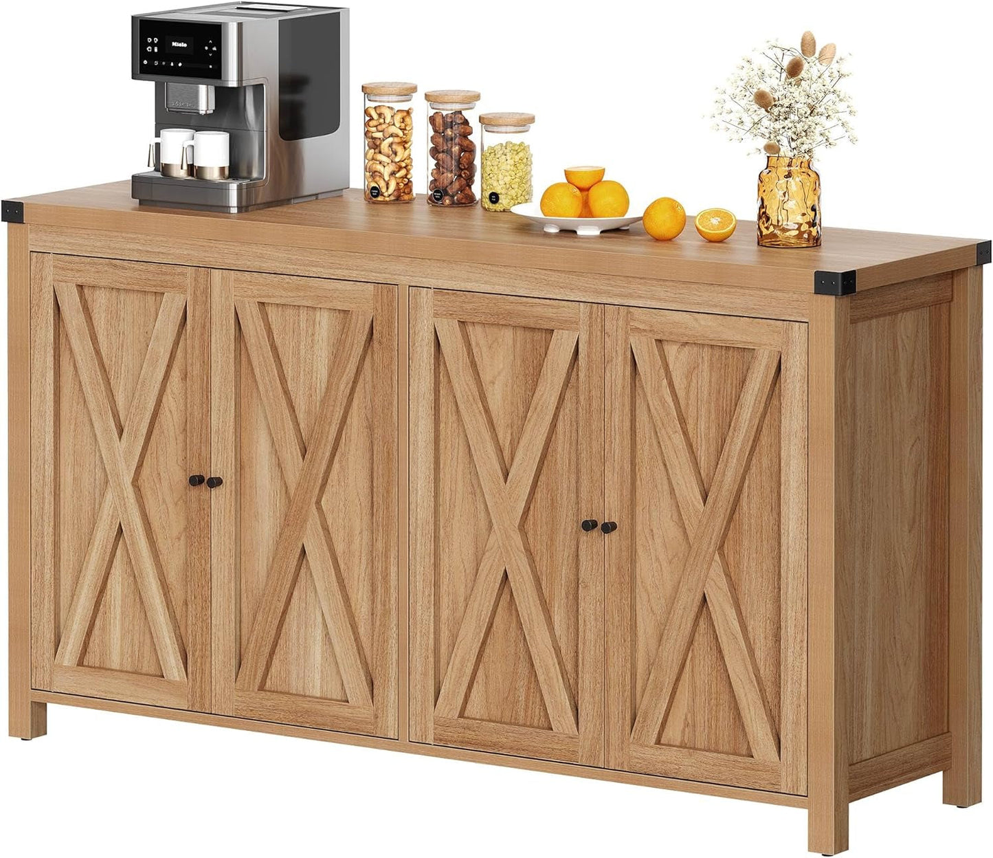Farmhouse Sideboard Buffet Cabinet with Storage with 4 Doors, 55''