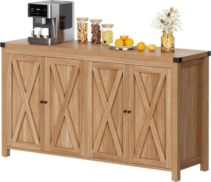 Farmhouse Sideboard Buffet Cabinet with Storage with 4 Doors, 55''